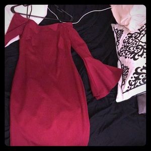 off shoulder bell sleeve dress.